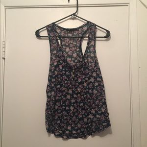 Floral print on black tank with buttons